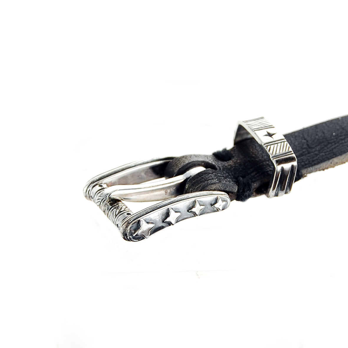Silber-Lederarmband mit silberner Schnalle mit Stars and Stripes