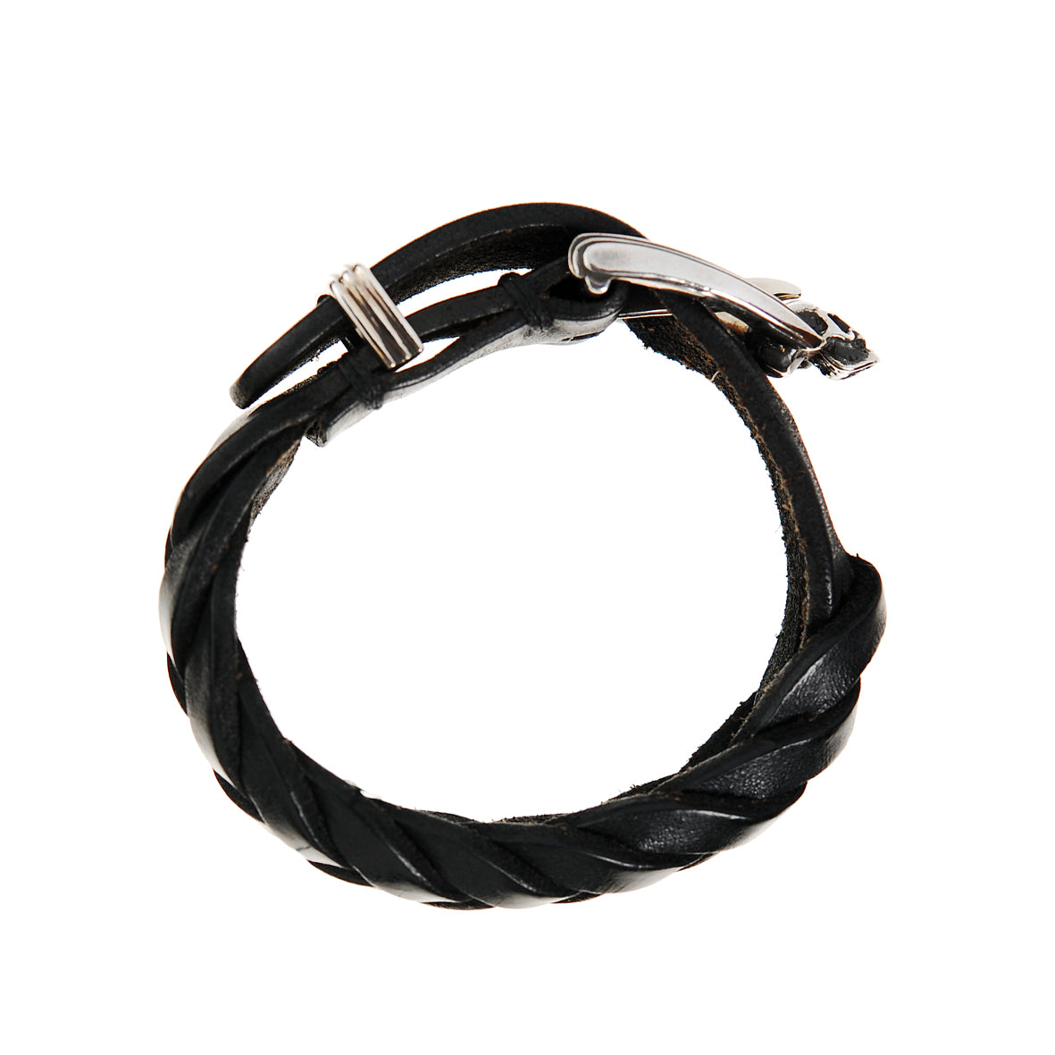 Silver Leather Bracelet Skull Buckle