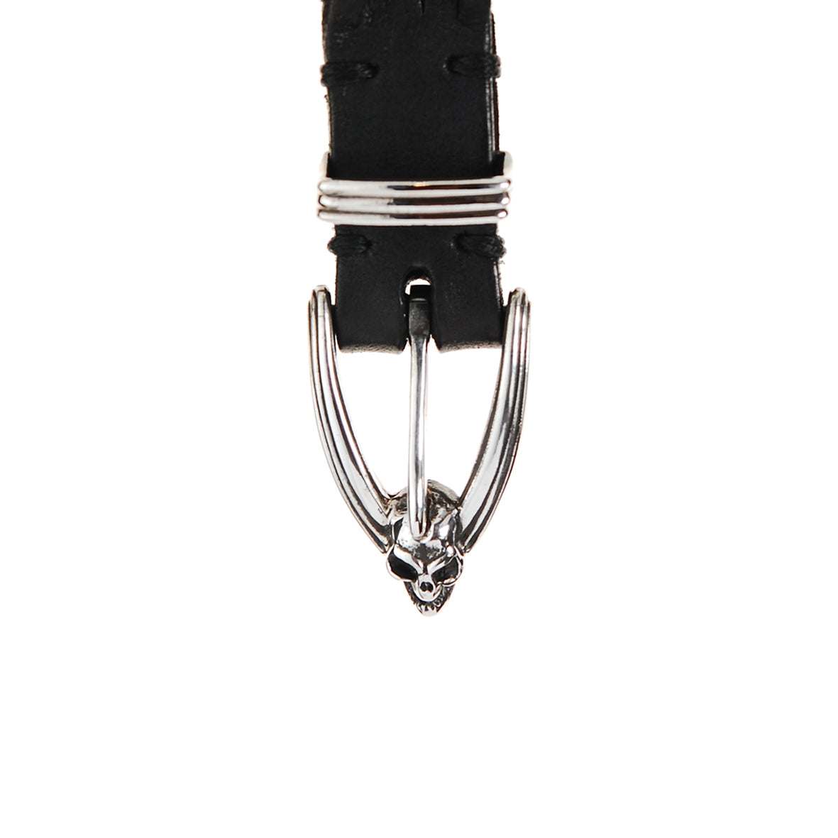 Silver Leather Bracelet Skull Buckle