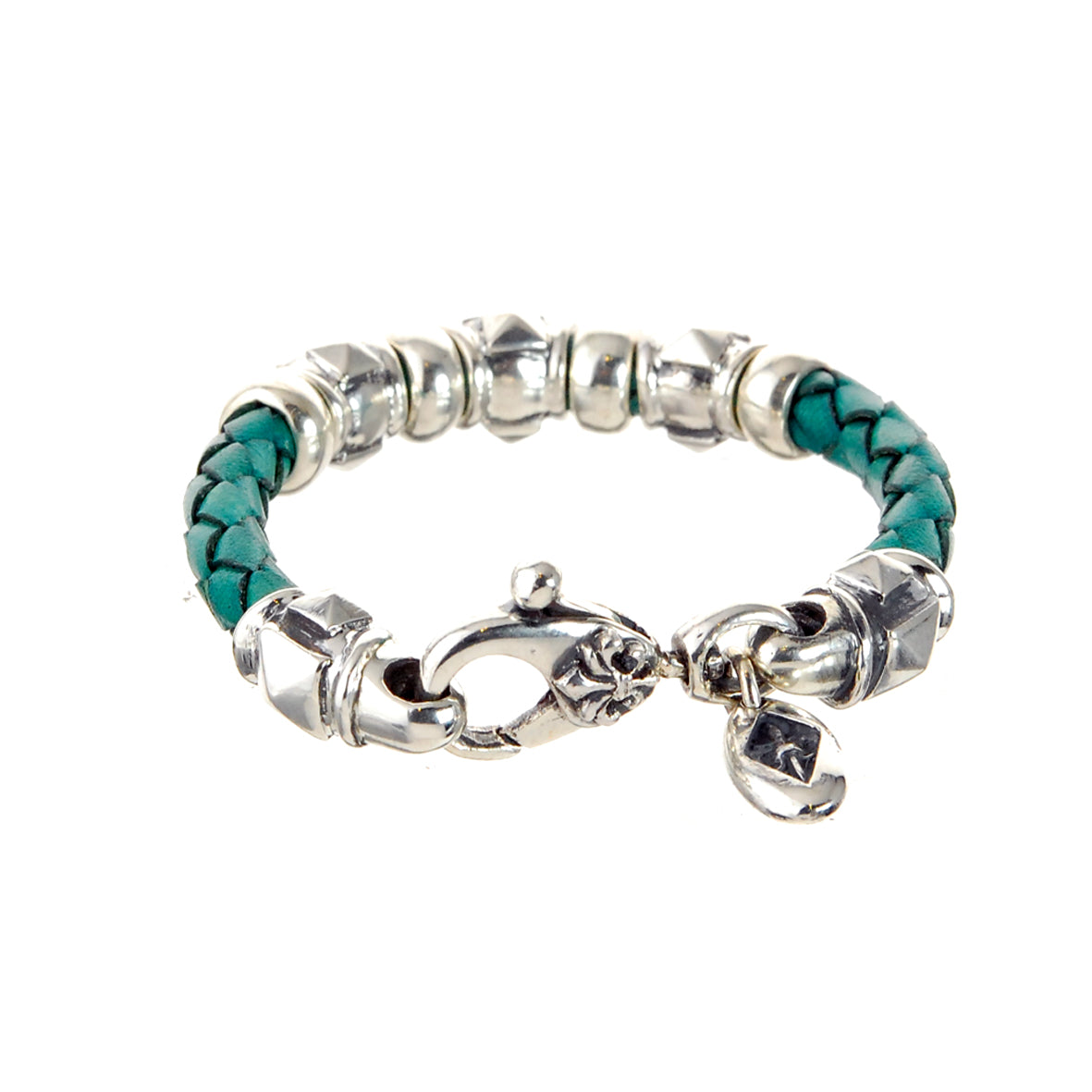 Silver-Leather Bracelet Barrel PYRAMIDES and Carabiner 6