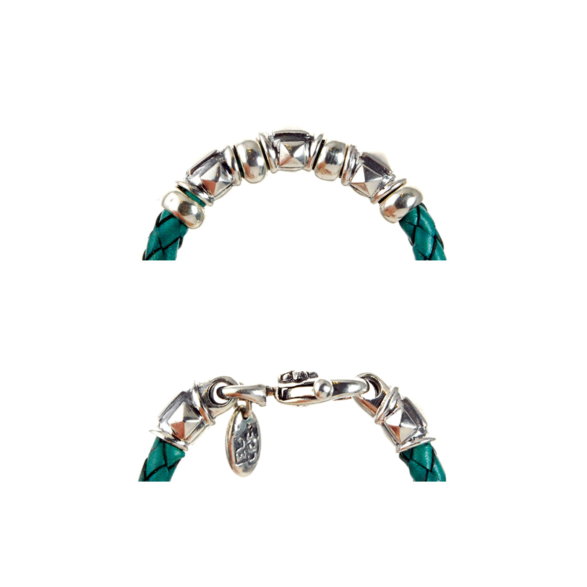 Silver-Leather Bracelet Barrel PYRAMIDES and Carabiner 6