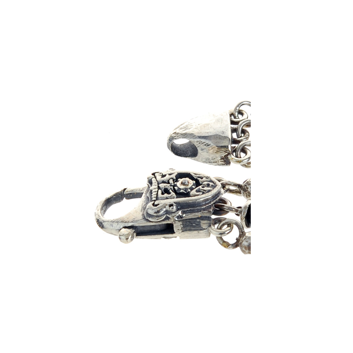 Silver Bracelet Silver Beads and TUBES and SKULL Hammered and Stone Beads