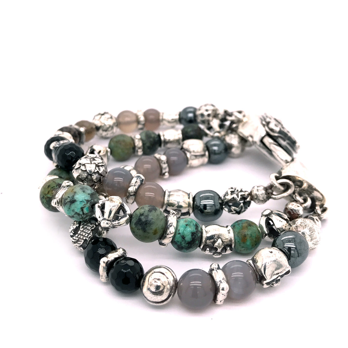 Silver Bracelet BEADS and Silver Balls DRAGON FIRE SKULL LILY and CROSSES Balls