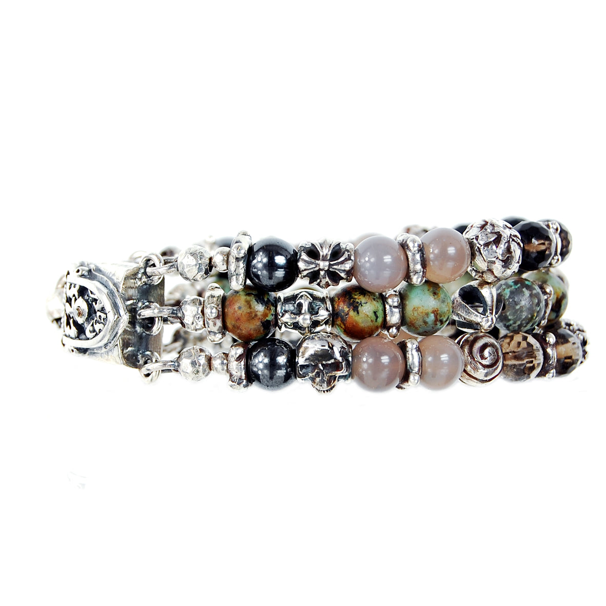 Silver Bracelet BEADS and Silver Balls DRAGON FIRE SKULL LILY and CROSSES Balls