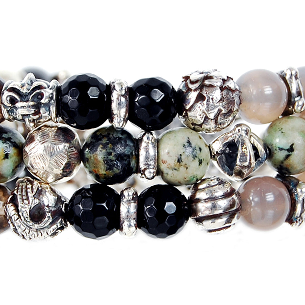 Silver Bracelet BEADS and Silver Balls DRAGON FIRE SKULL LILY and CROSSES Balls