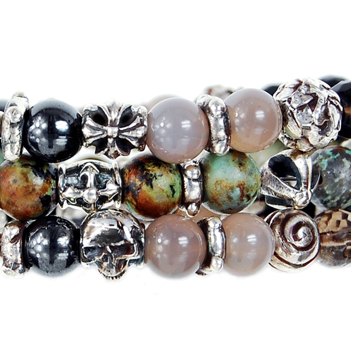 Silver Bracelet BEADS and Silver Balls DRAGON FIRE SKULL LILY and CROSSES Balls