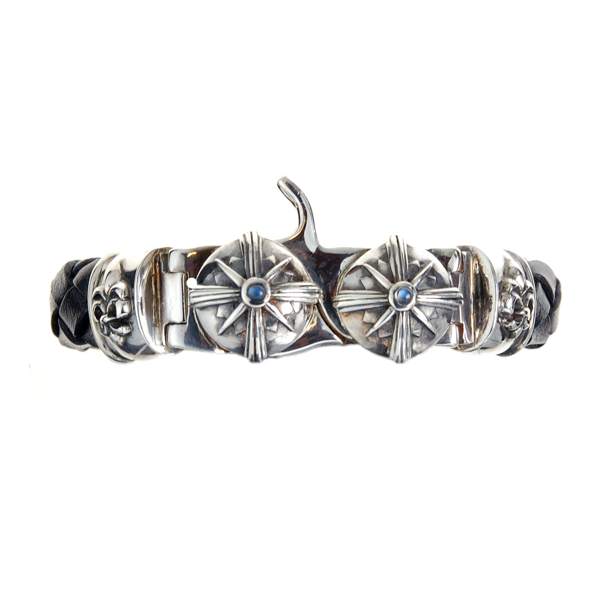 Silver Leather Bracelet Tongslock MORNING STAR Barrel Lily Ends 13