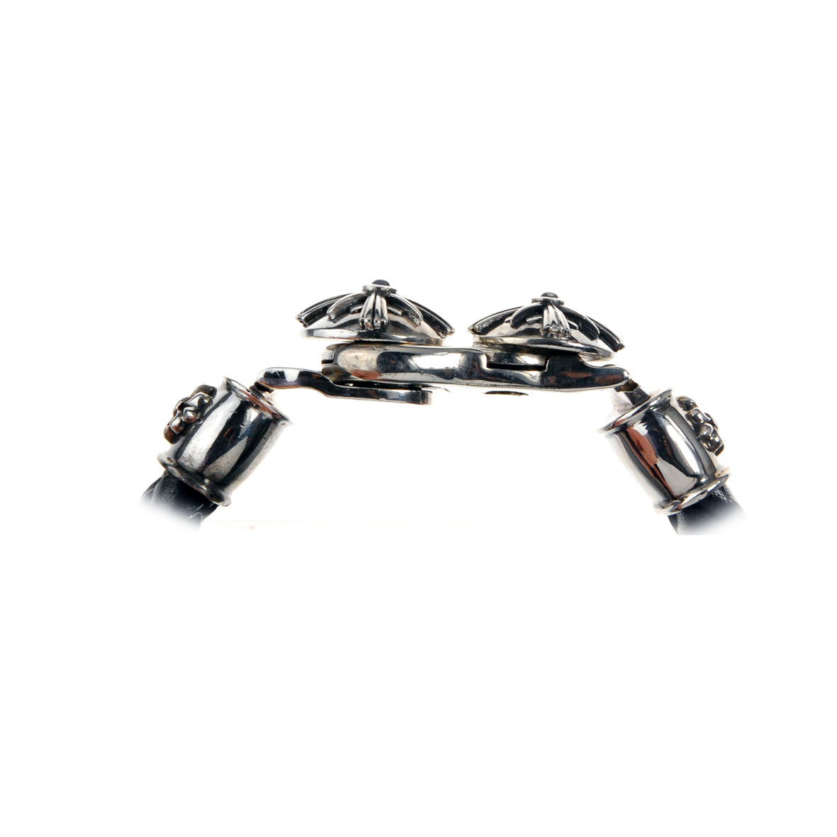 Silver Leather Bracelet Tongslock MORNING STAR Barrel Lily Ends 13