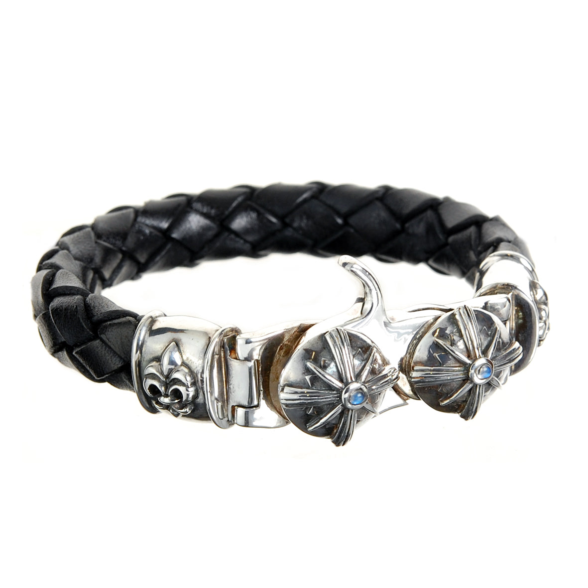 Silver Leather Bracelet Tongslock MORNING STAR Barrel Lily Ends 13