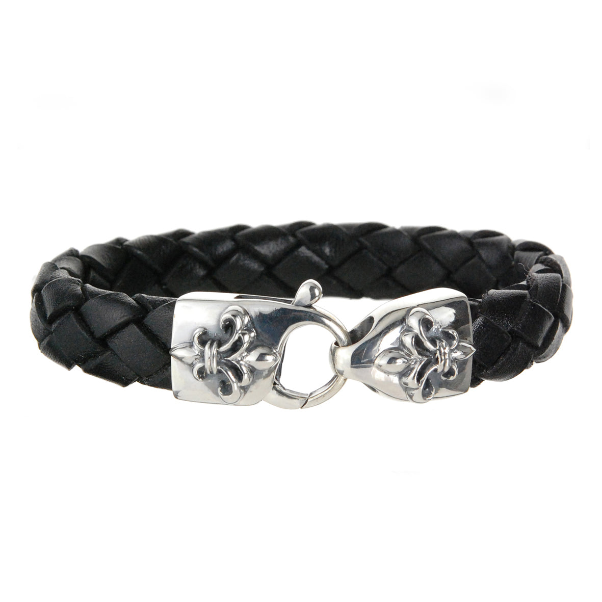 Silver Leather Bracelet LOBSTER CLAW and CROSS LILY 13