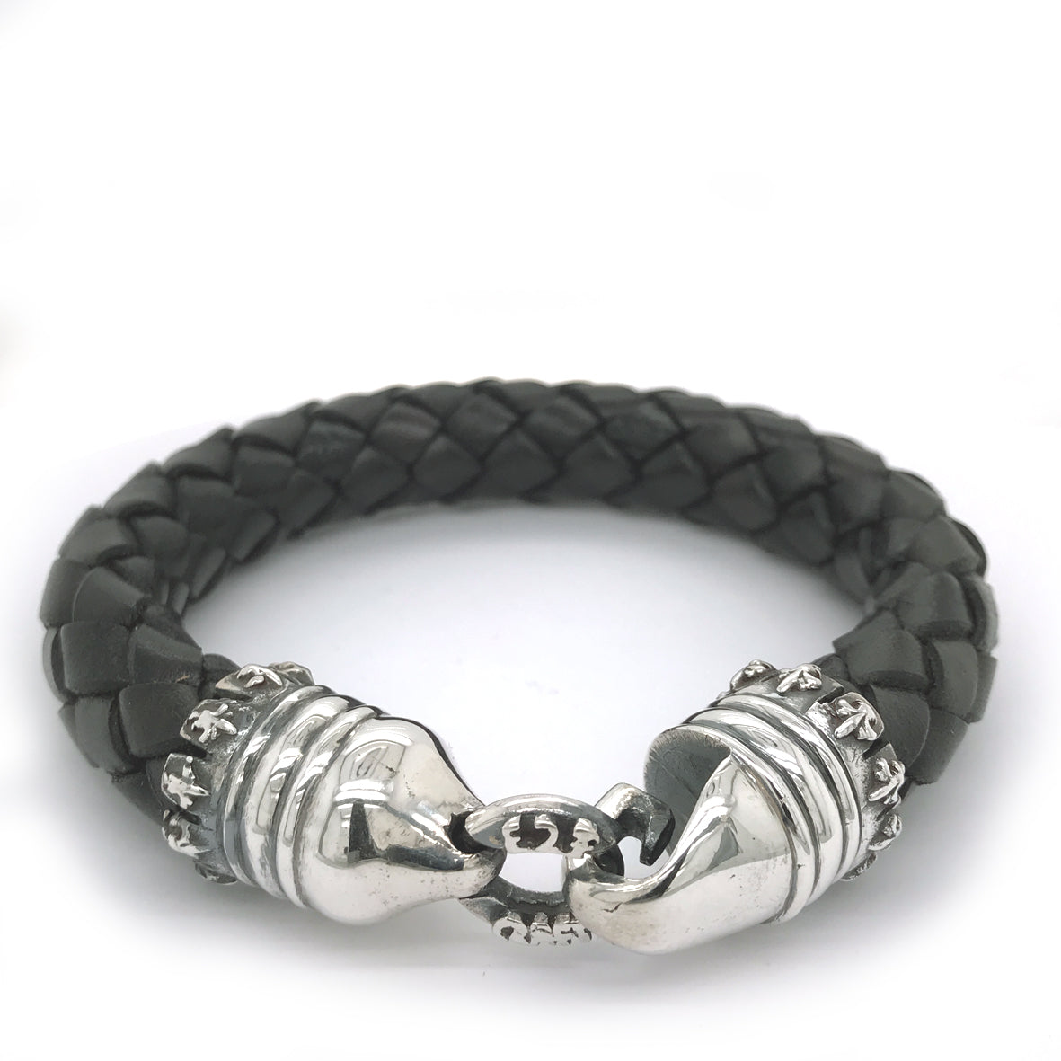 Silver Leather Bracelet LILIES CROWN 13