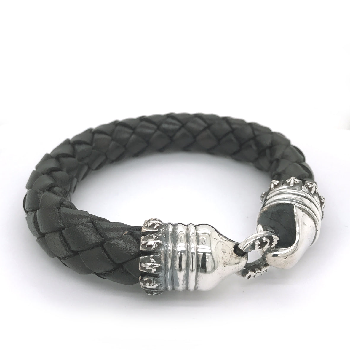 Silver Leather Bracelet LILIES CROWN 13