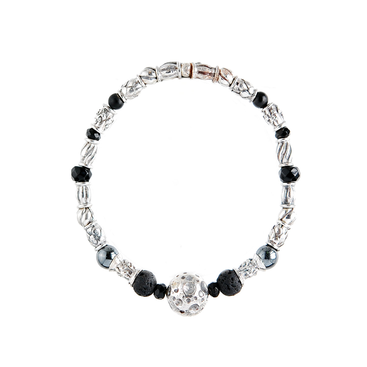 Silberne Armbanddekorröhren und M00N mit Steinperlen auf Gummi