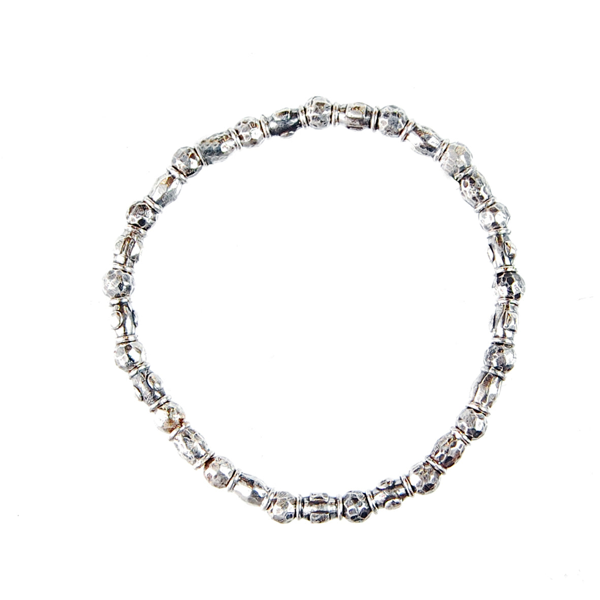 Silbernes Armband mit Mini-Röhren rau und Mini-Kugeln auf Gummiband