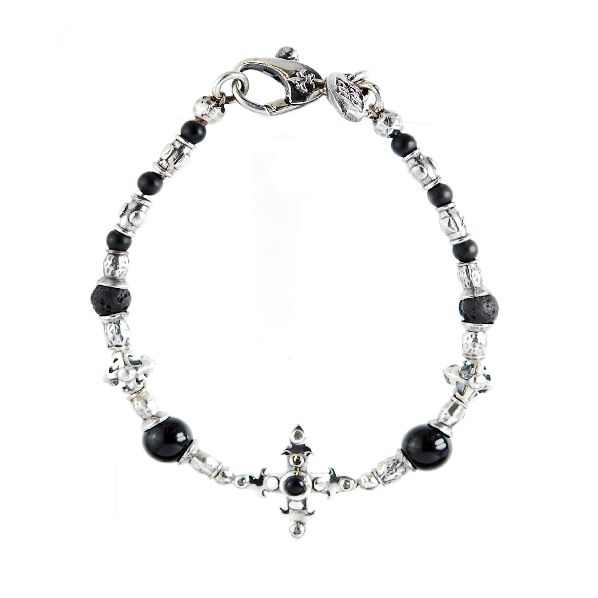 Silberarmband RÖHREN mit SMITH CROSS Dbl und Perlen und BLADES CROSS BALLS