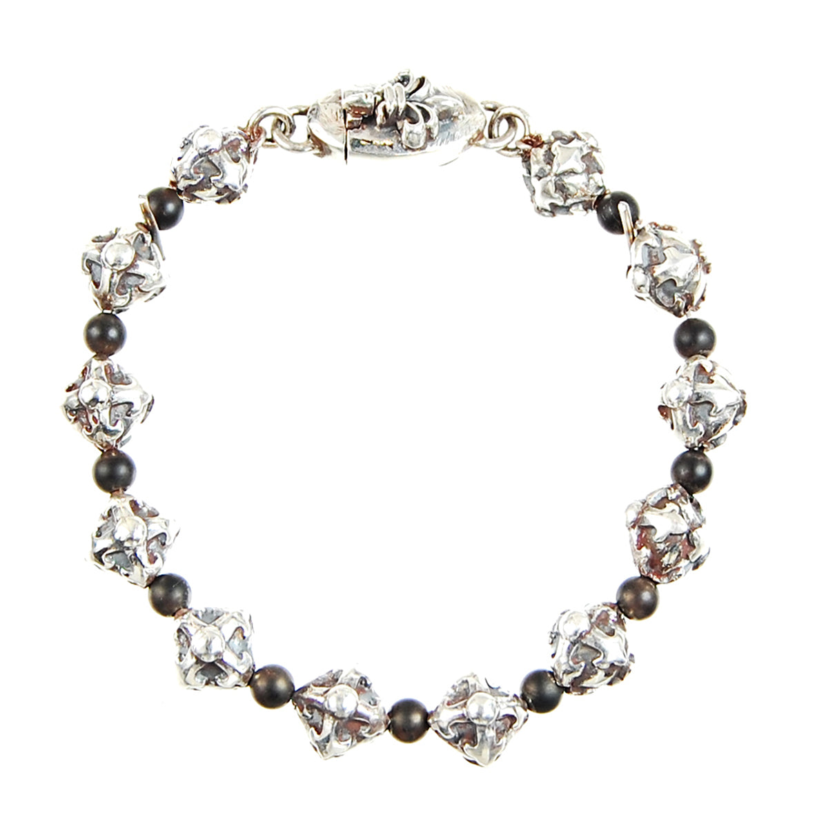 Armband Steinperlen und silberne BLADES CROSS Kugeln
