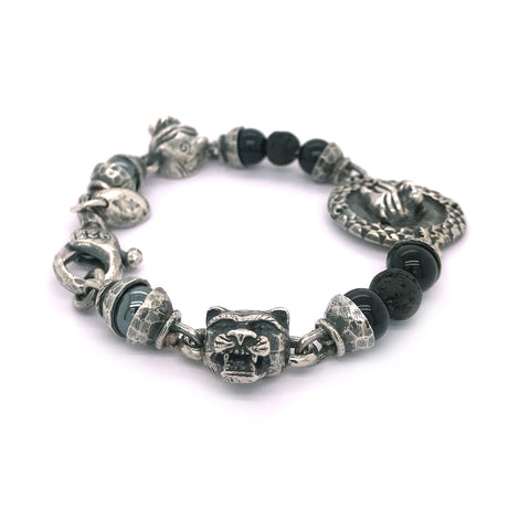 Silver Bracelet Beads and LION COIN and Lions with Karabiner