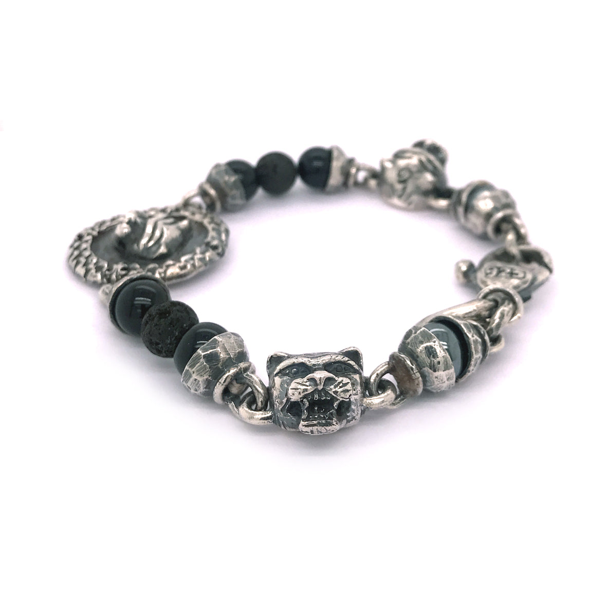 Silver Bracelet Beads and LION COIN and Lions with Karabiner