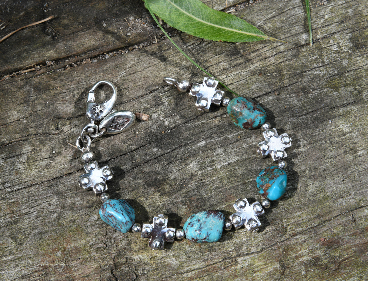 Silver Bracelet PLAIN CROSSES and STONE ROCKS