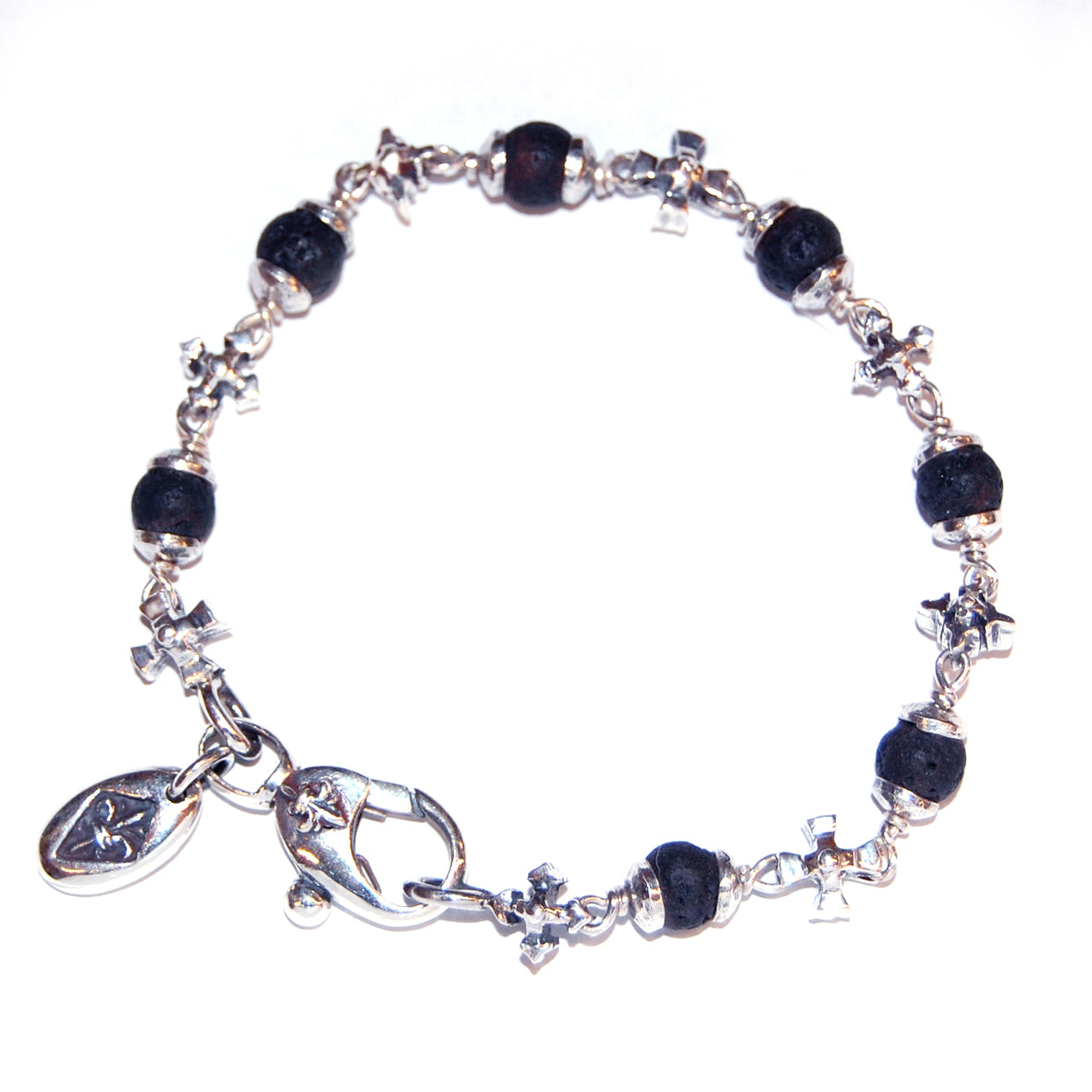 Silberarmband mit Lanzen- und Klingenkreuzen sowie Perlen 08