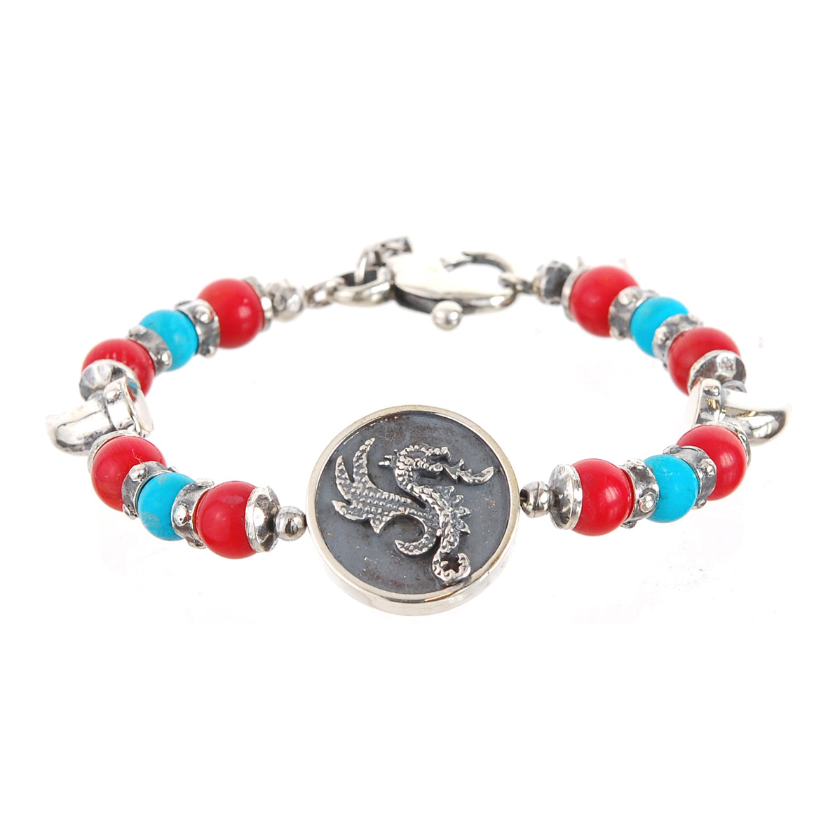 Silver Bracelet Beads DRAGON COIN and Teeth