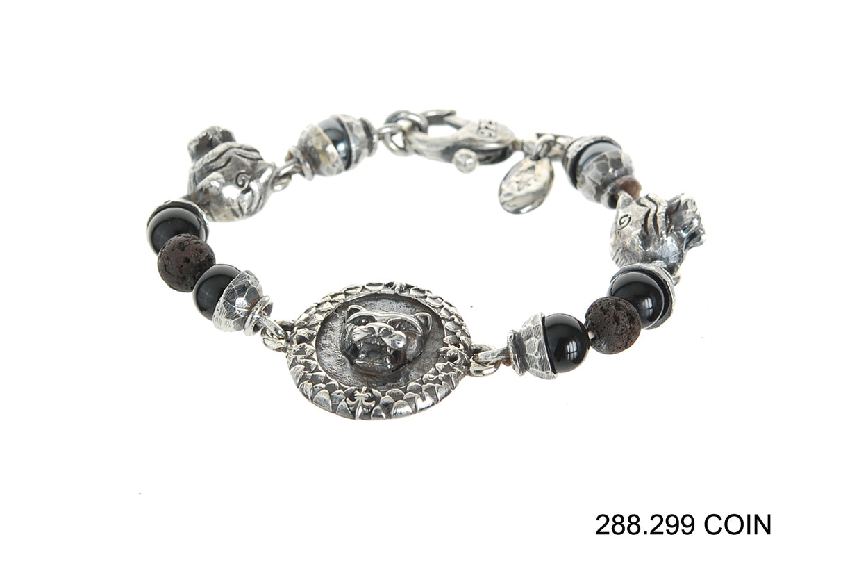 Silver Bracelet Beads and LION COIN and Lions with Karabiner