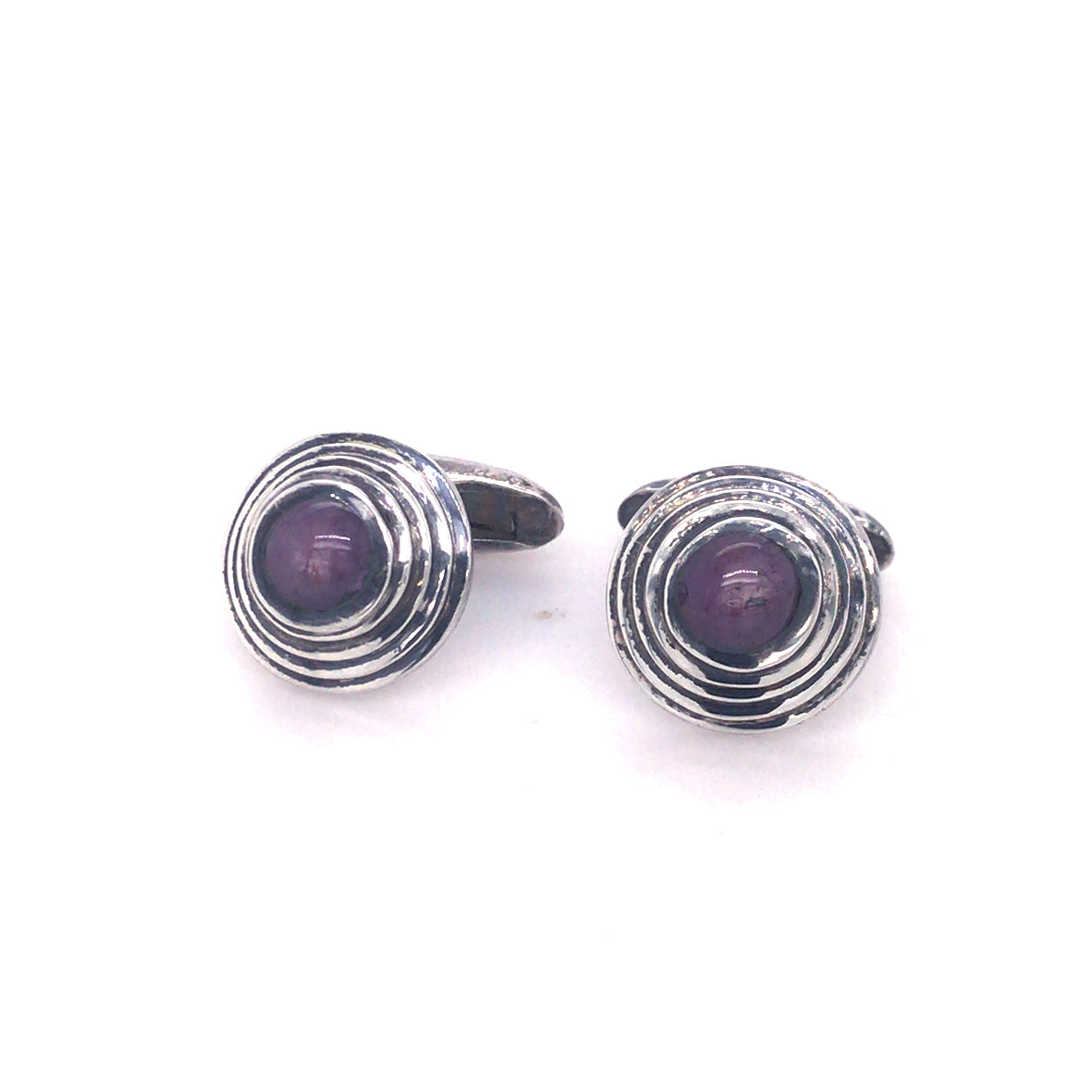 Silver Cufflink Round STEPS with STAR RUBY