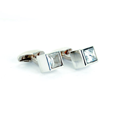 Silver Cufflinks CUBE with Faceted White Zirkonia