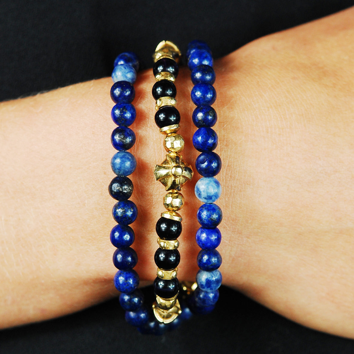 Silberne Halskette Steinperlen IRON CROSS Kugeln vergoldet