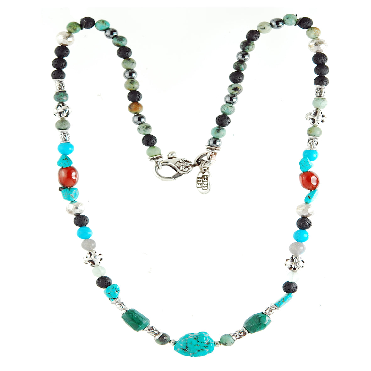 ROCKS and BEADS Halskette mit silbernen Röhren und Kugeln