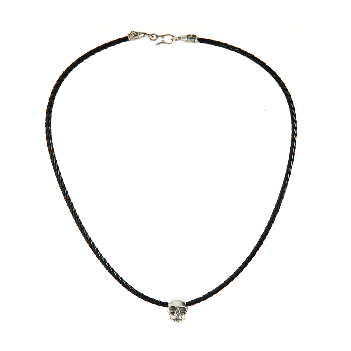 Leather Neckband with Silver SKULL M and Hook