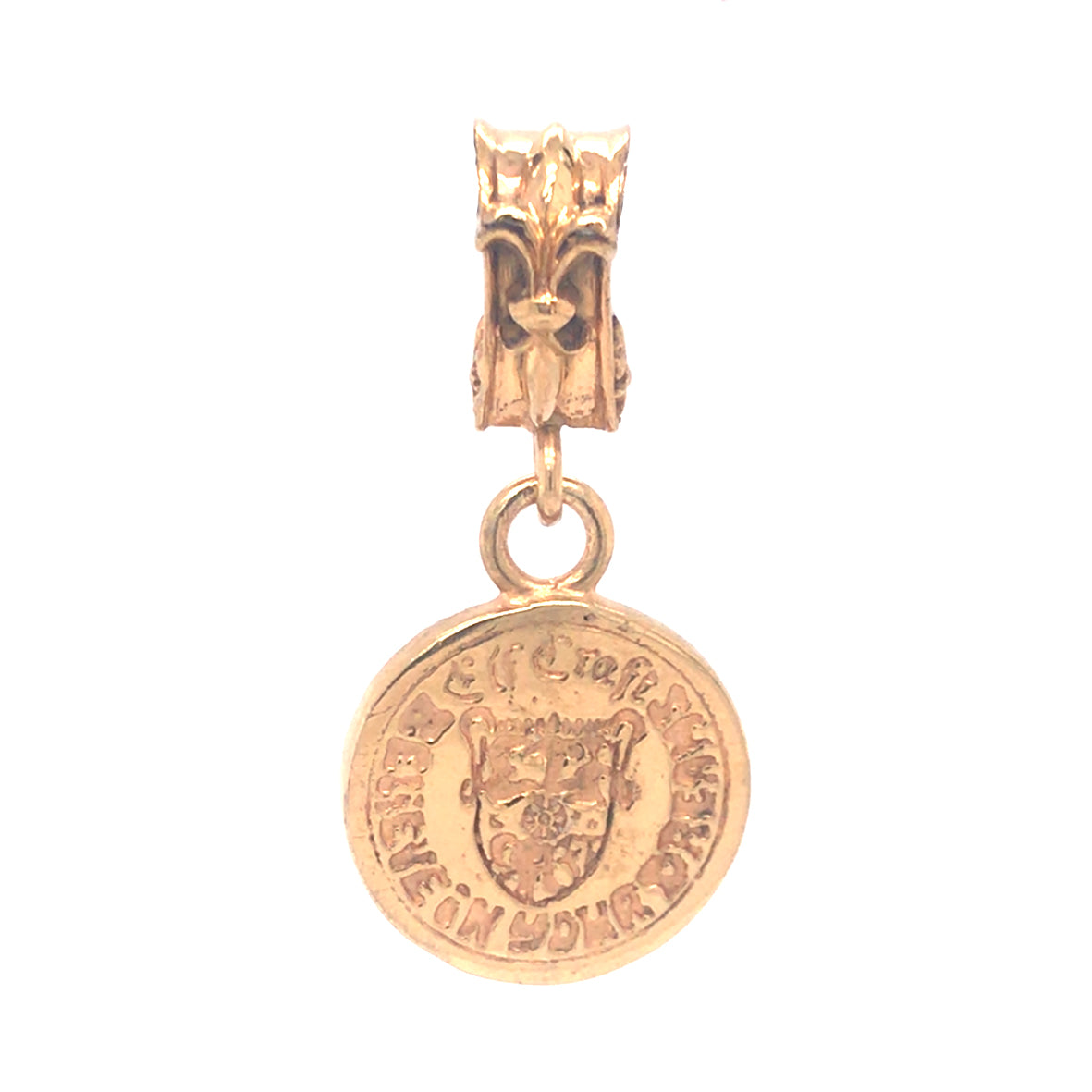 Silver Pendant SHIELD with BELIEVE IN YOUR DREAMS Coin S Gold