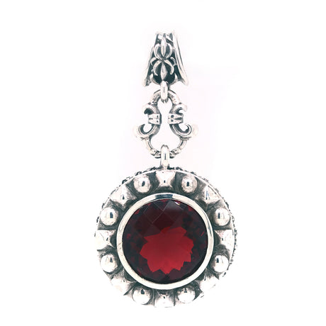 Silver Pendant Round with Pyramides Top and M-Star Sides