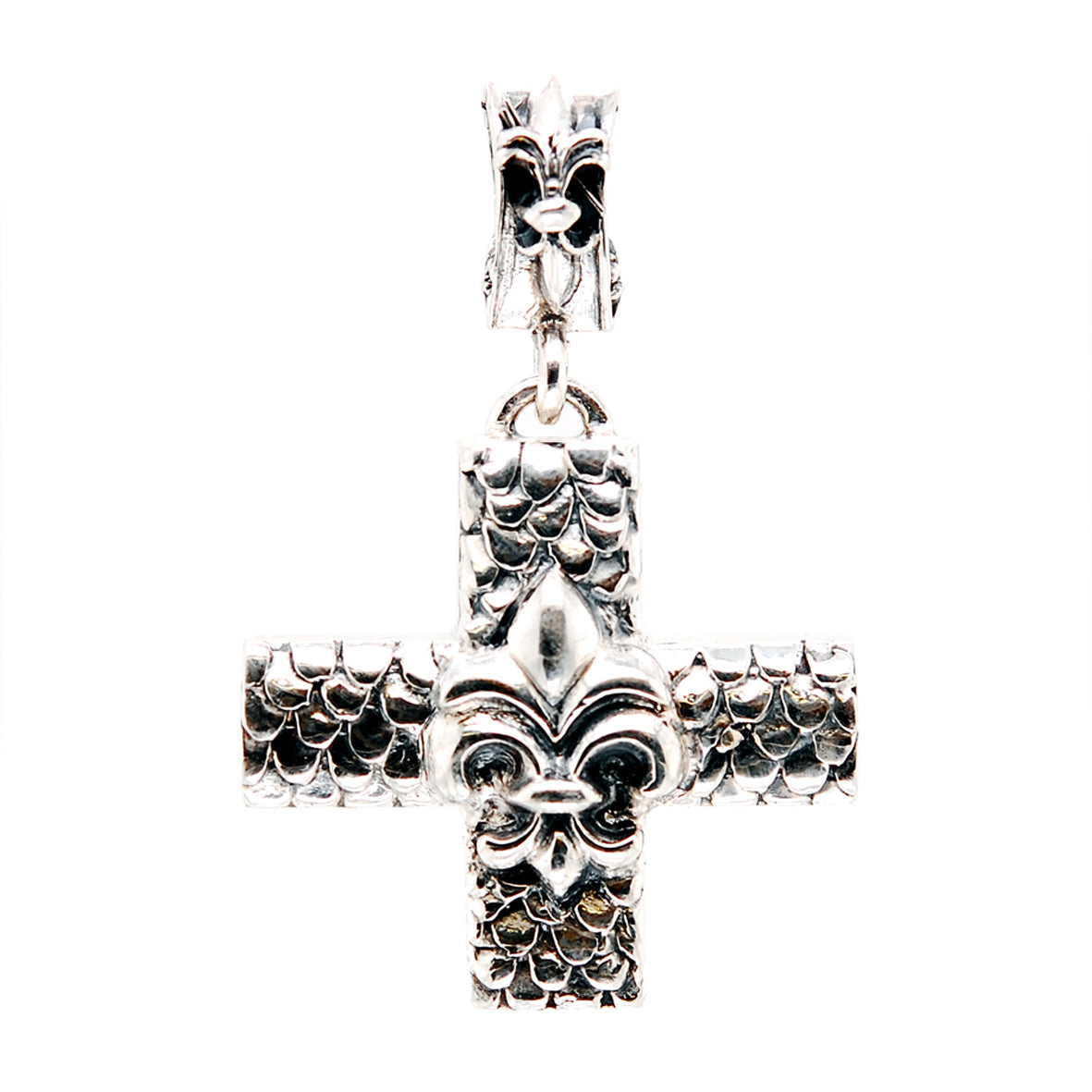 Silver Pendant Greek Cross Body with DRAGON SCALES and LILY