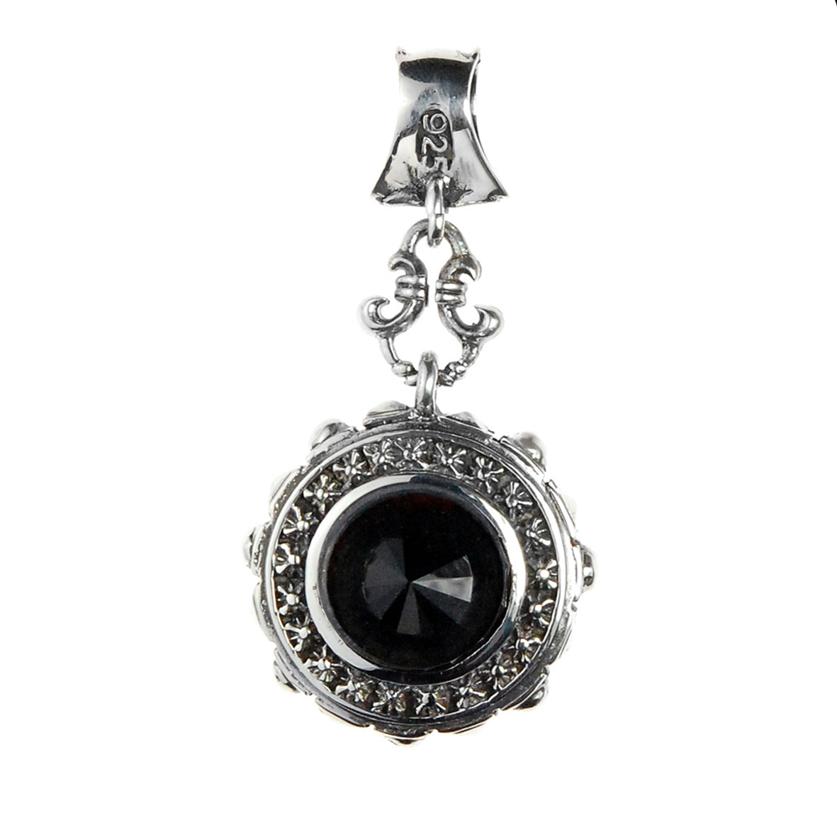 Silver Pendant Round with Pyramides Sides and M-Stars Top