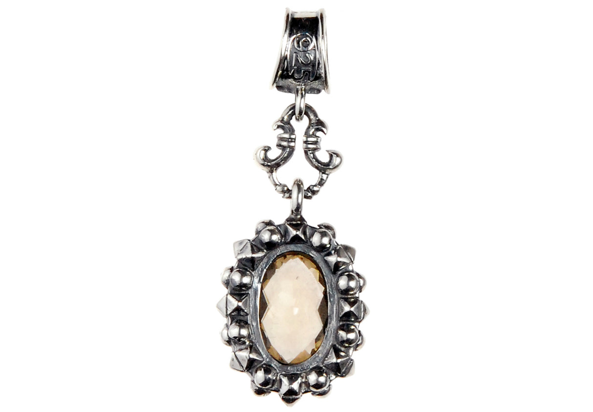 Silver Pendant Oval with Pyramides Sides and Pyramides Top and Stone