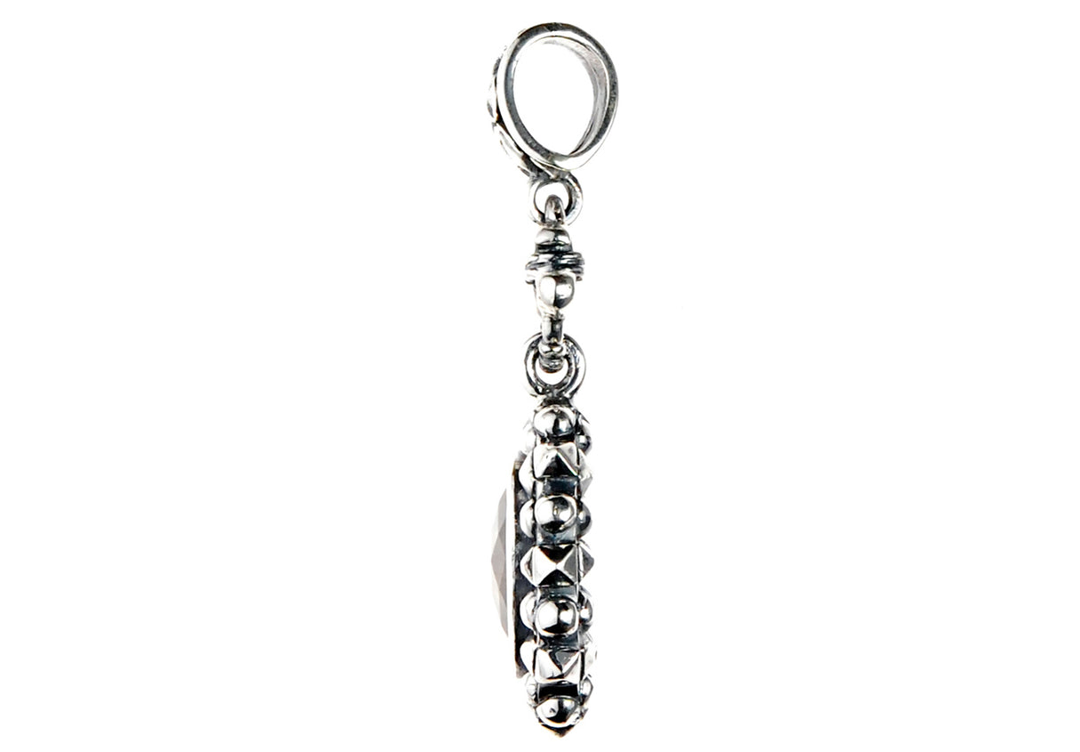Silver Pendant Oval with Pyramides Sides and Pyramides Top and Stone