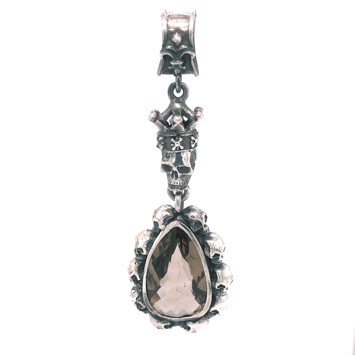 Silver Pendant Skulls Drop with Crowned Skull