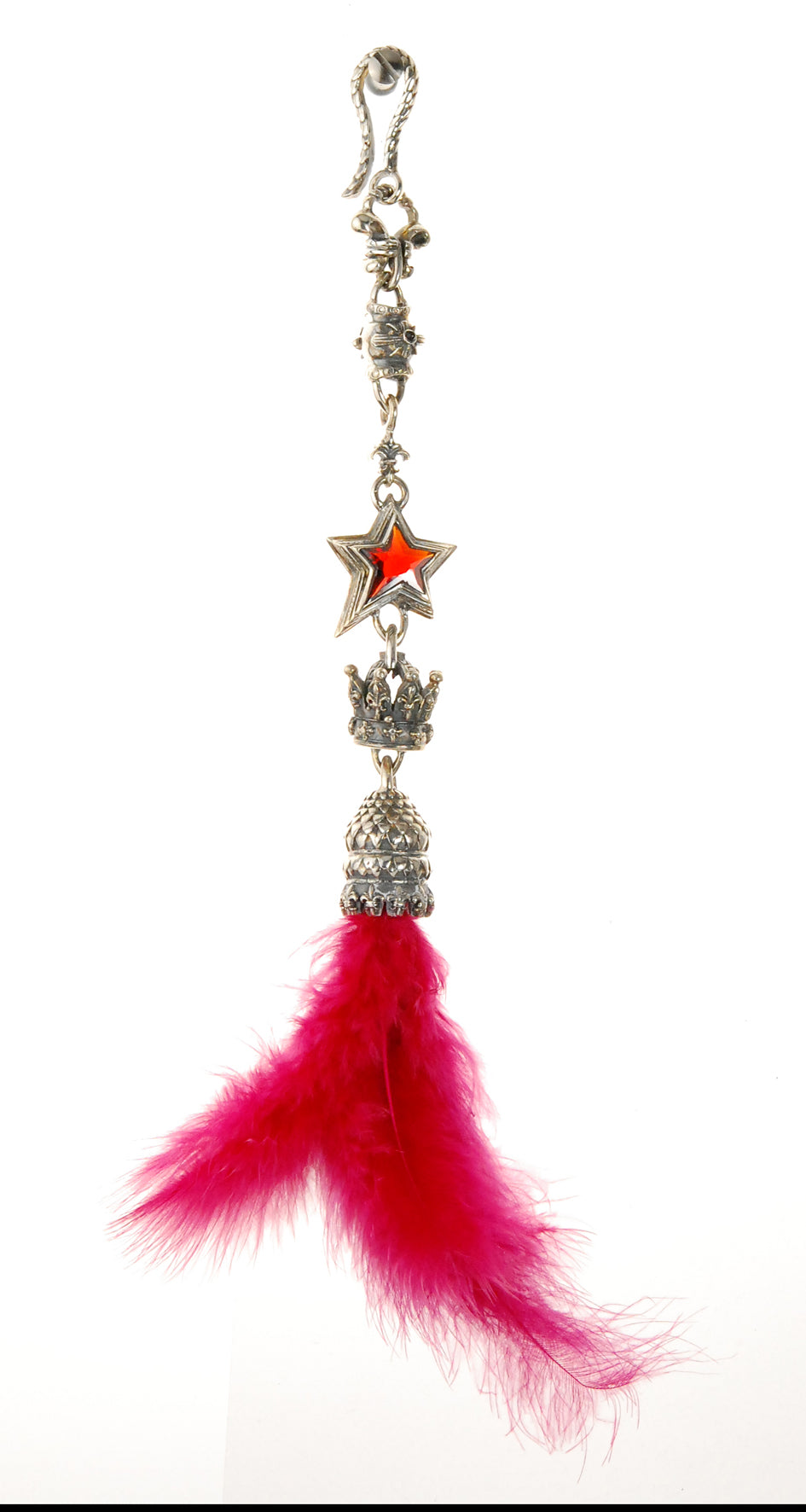 Silver Pendant STAR and CROWN with DRAGON SCALES Feather Holder