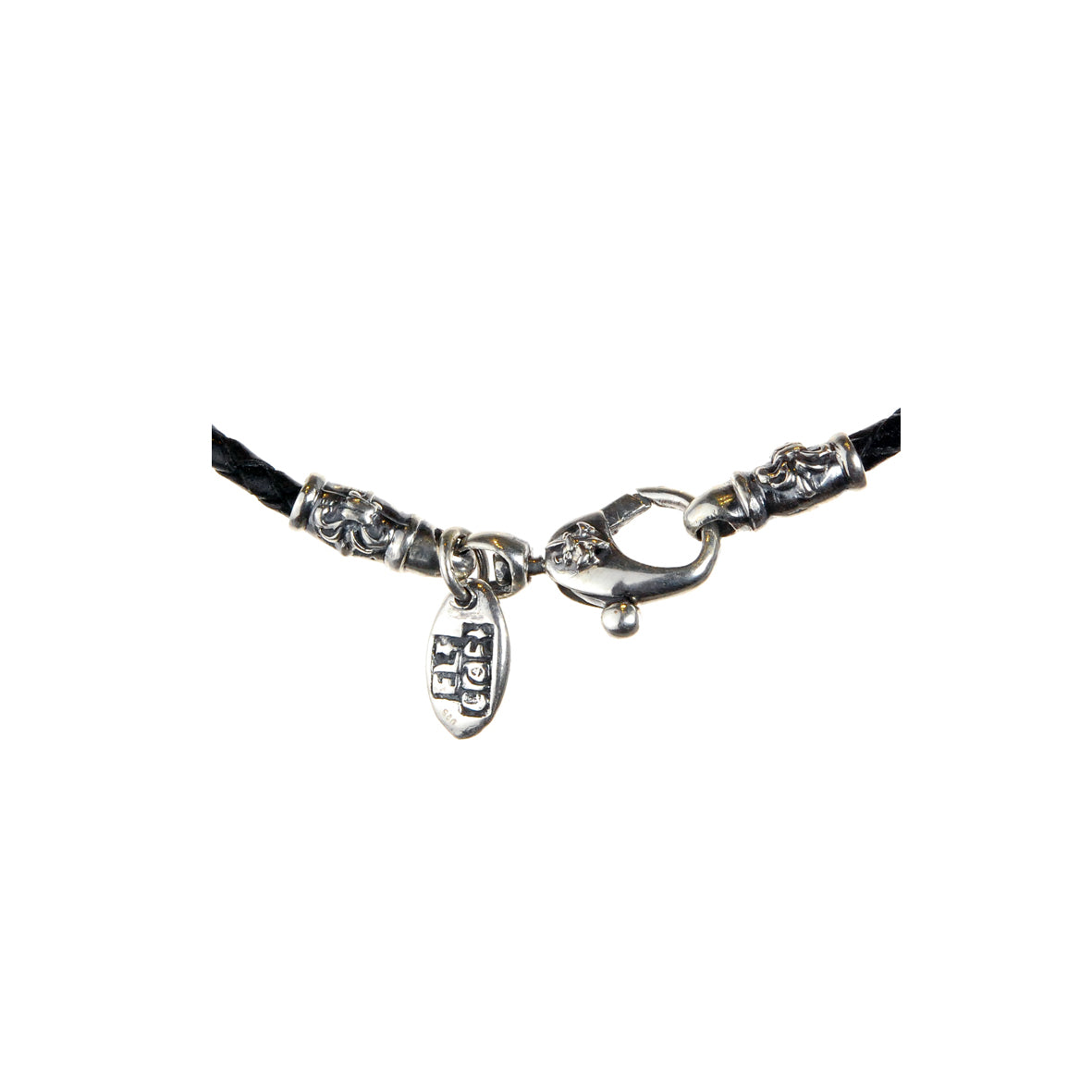 Silver-Leather NECKBAND PLAIN S with Silver Carabiner 3.5
