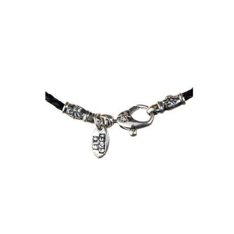 Silver-Leather NECKBAND PLAIN S with Silver Carabiner 3.5