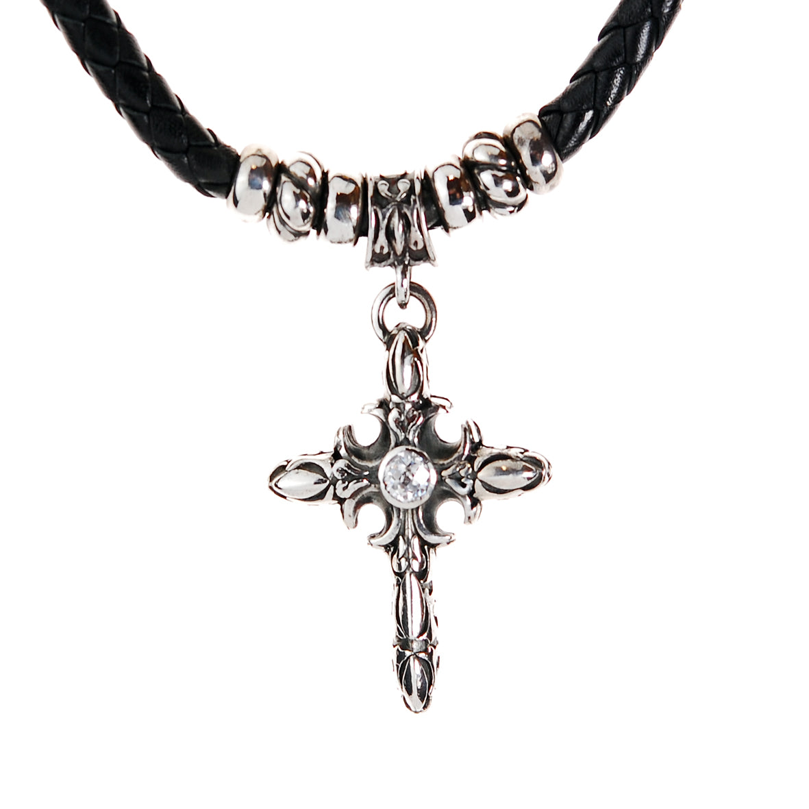 Leatherband with Silver GARDEN AT NIGHT Cross and Silvertubes Karabiner xs