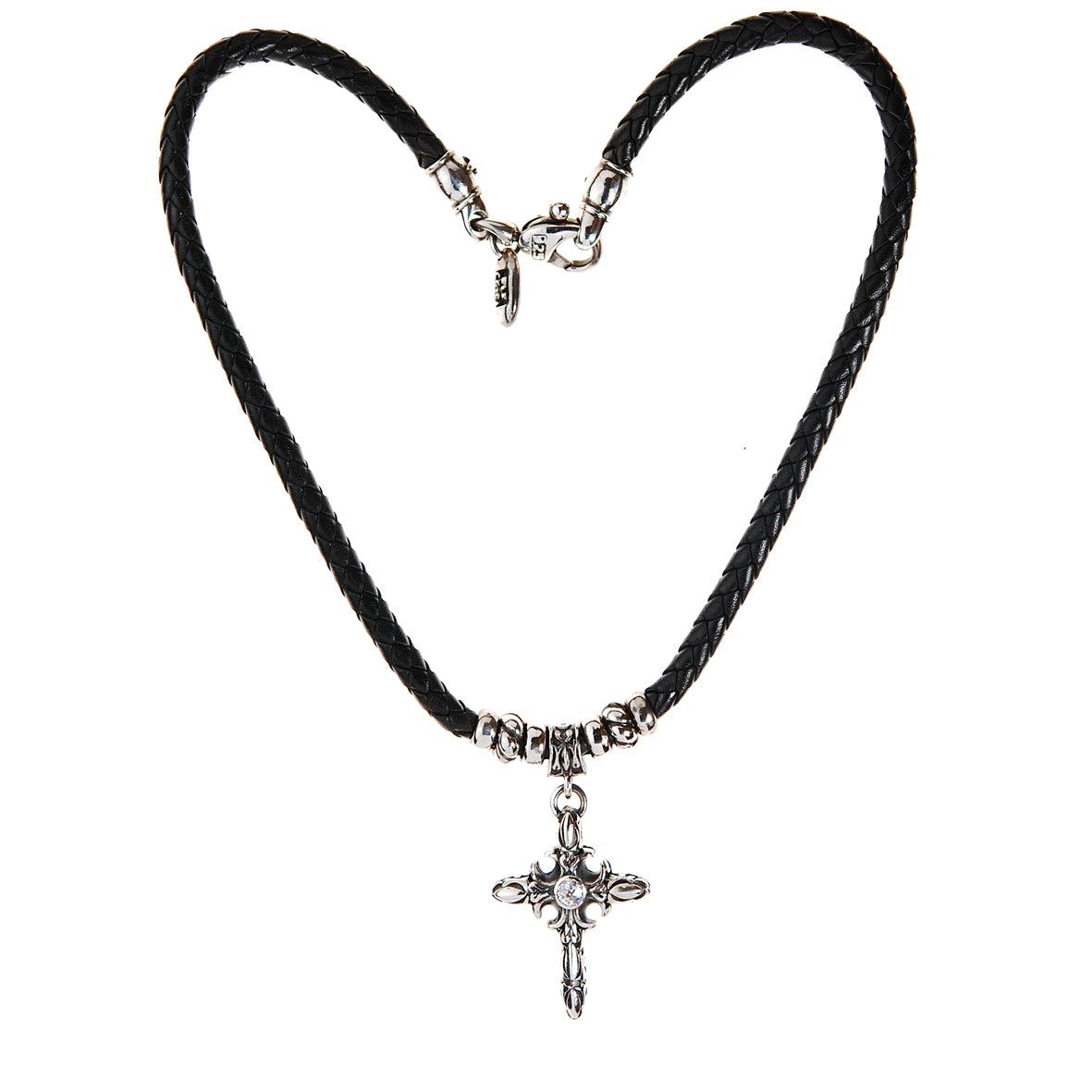 Leatherband with Silver GARDEN AT NIGHT Cross and Silvertubes Karabiner xs