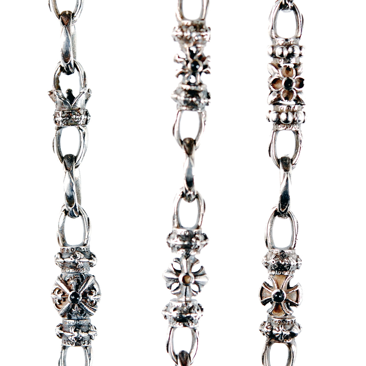 Silver Fetish Chain Navette Malteser Crescent M-star with Bell Crown Holder Stone