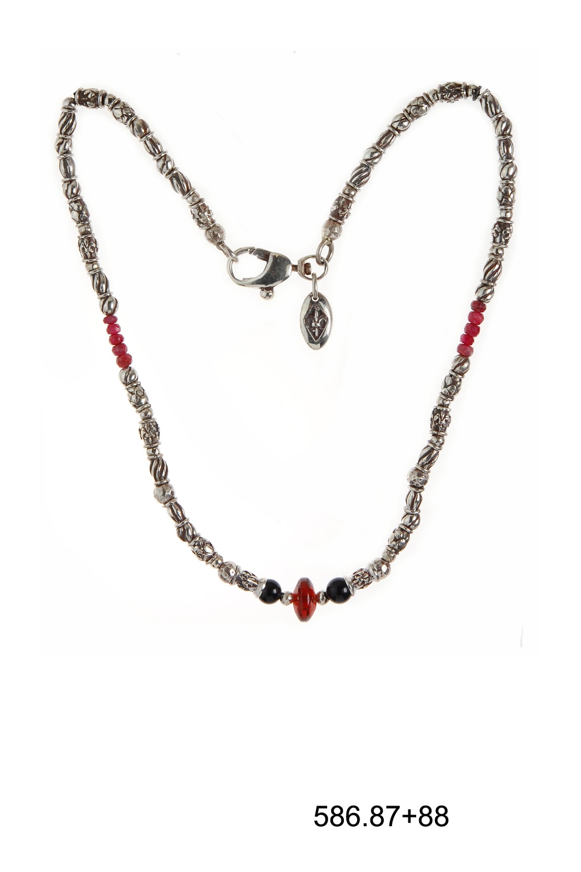Silver Necklace ELFIN TUBES with Garnet Rock and Rubies