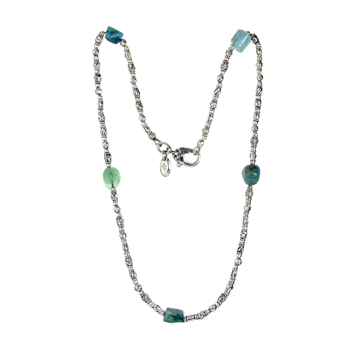 Silver Neckchain Mini TUBES Decor and Raw Stones