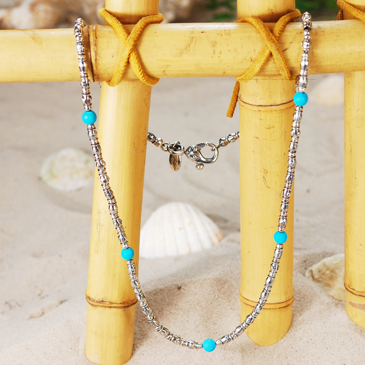 Silver Necklace Five BEADS with TUBES