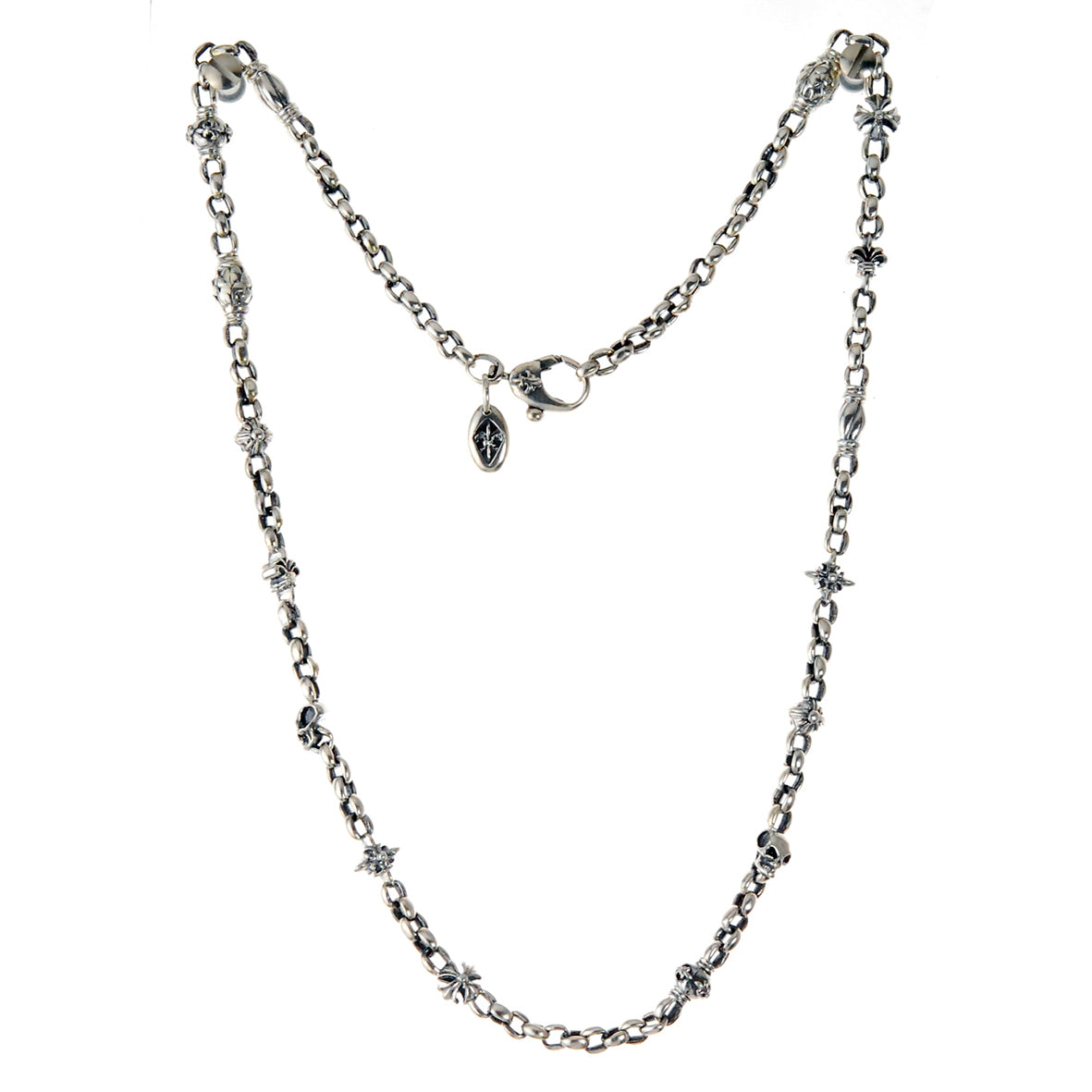 Silver Neckchain XXS PEAS FETISHCHAIN  mini Skull  Lilies  Balls and Morning Star