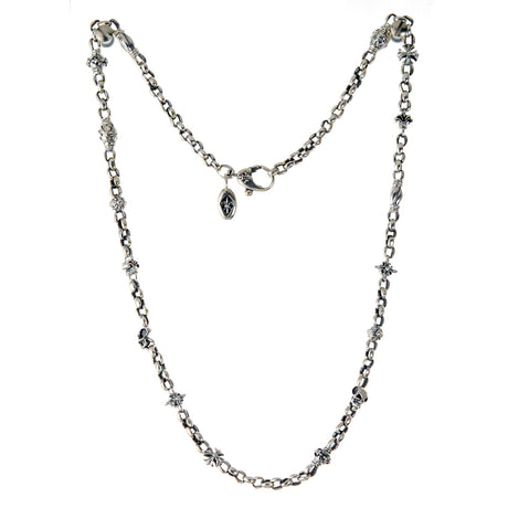 Silver Neckchain XXS PEAS FETISHCHAIN  mini Skull  Lilies  Balls and Morning Star