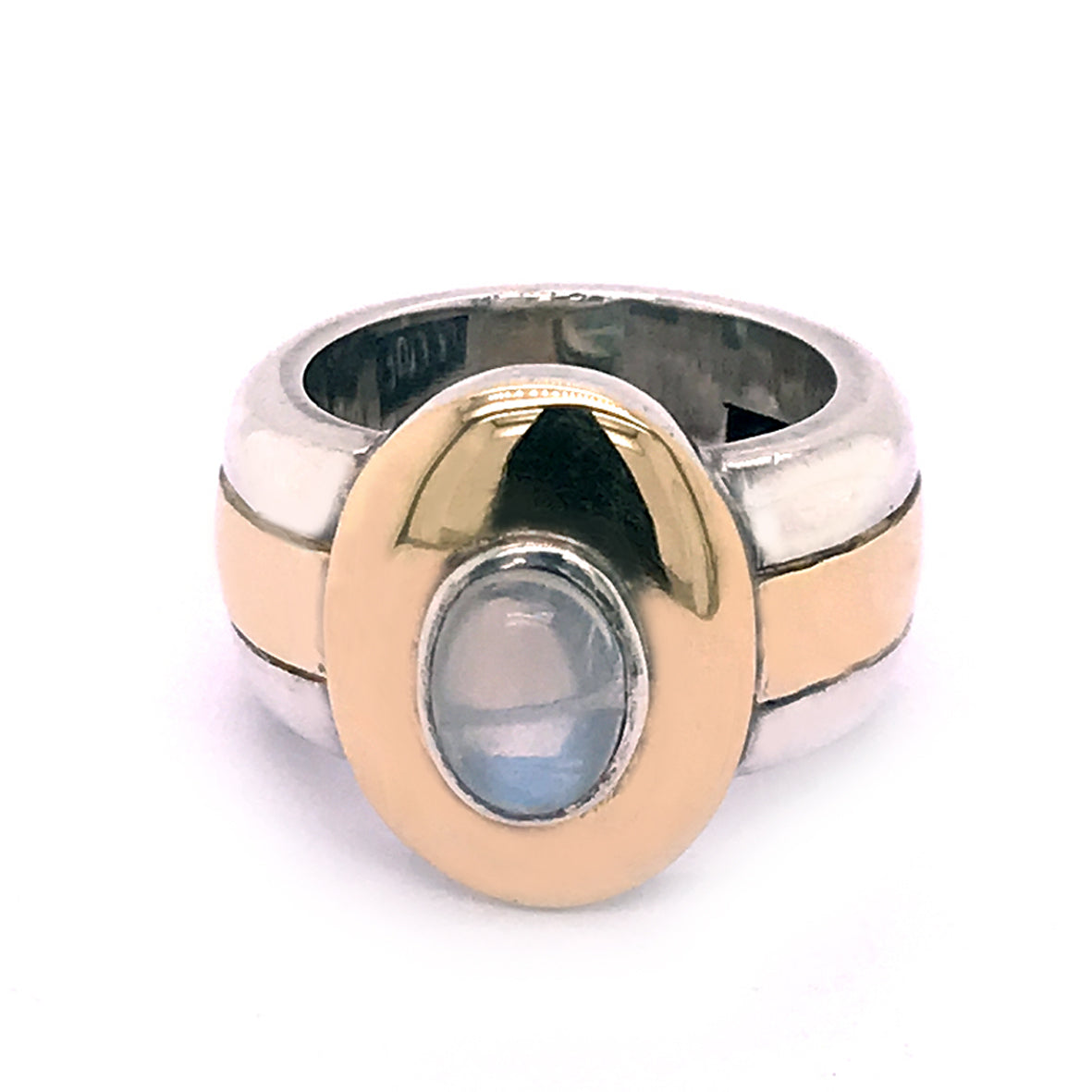 Silver Ring Oval Moonstone with 18ct Gold Stripes